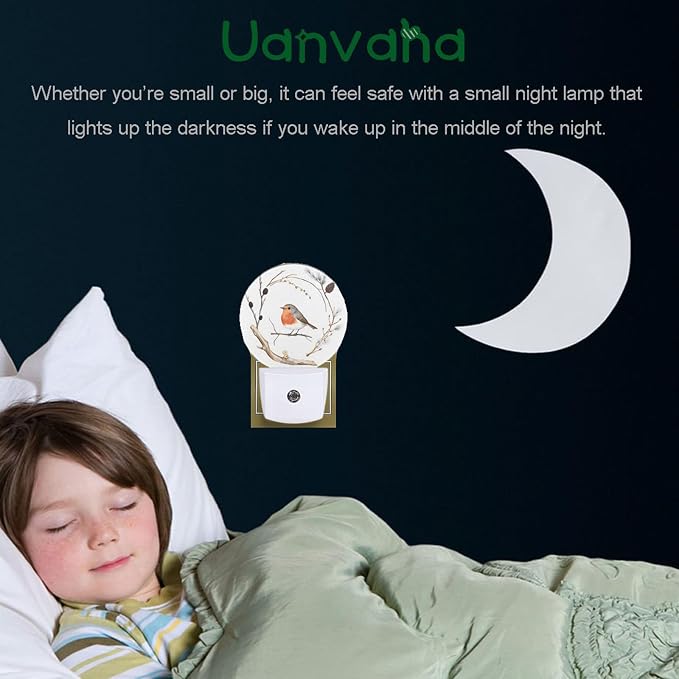 Cute Bird Plug-in Nightlight Robin Bird Nest on Tree Branch Farmhouse Night Lights Plug into Wall with Dusk to Dawn Sensor for Home Bedroom Bathroom, 0.5W Sleep Friendly