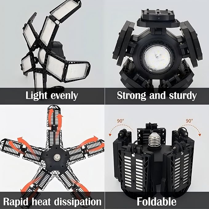 Five Leaf Super Bright 6500K Daylight Deformable LED Garage Lights - 180W