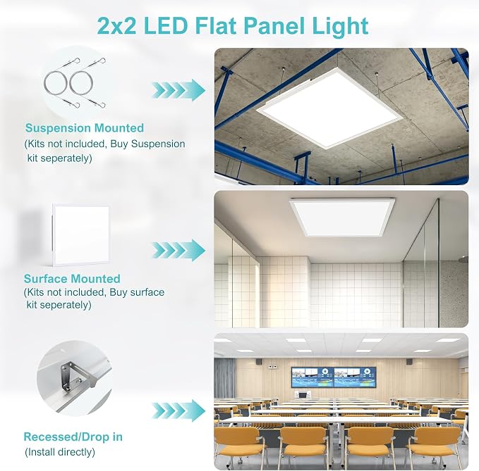 1 Pack 2x2 LED Flat Panel Light,3000K-6500K & 5 Wattage Selectable | 50W 5500LM, 0-10V Dimmable, AC 120-277, Recessed 2x2 led drop ceiling light fixture for Office, Kitchen, Garage, School