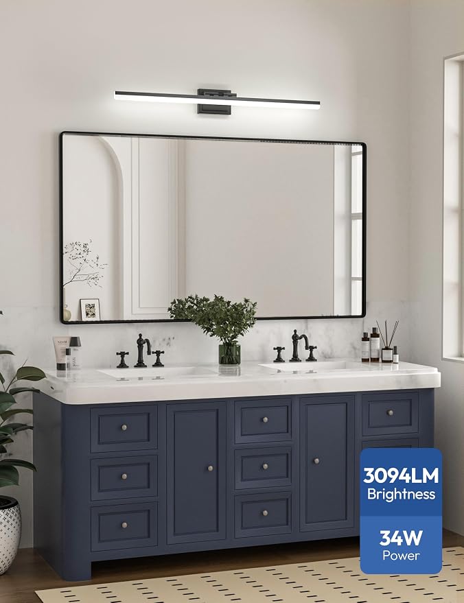 VOLISUN Modern Bathroom Vanity Light 39.4 inch, 34W Dimmable 5CCT Led Bathroom Light Fixture Over Mirror, Black Bar Vanity Light for Bathrooms Mirror Cabinets Bedroom