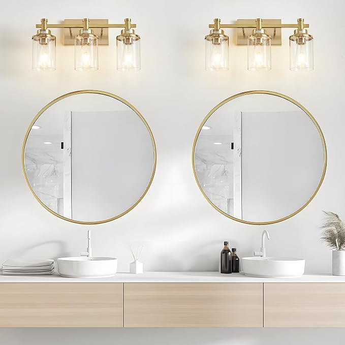 3 Light Gold Bathroom Vanity Light Over Mirror, Brushed Brass Vanity Light Fixture Modern Bath Wall Sconce Lighting Wall Mount Light Over Mirror for Vanity Table, Mirror, Bathroom