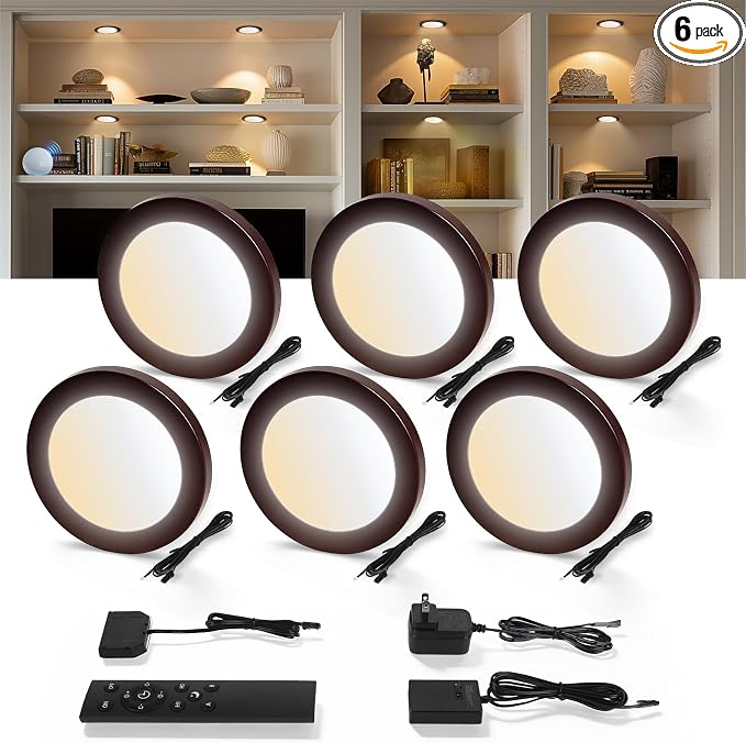 V4light LED Puck Lights, Smart Under Cabinet Lighting with Remote, 6 Pack | Dimmable 2700K-6500K, Alexa Voice Control, Plug-In Wired, Adhesive Mount, For Kitchen Counter Closet Shelf Display Case