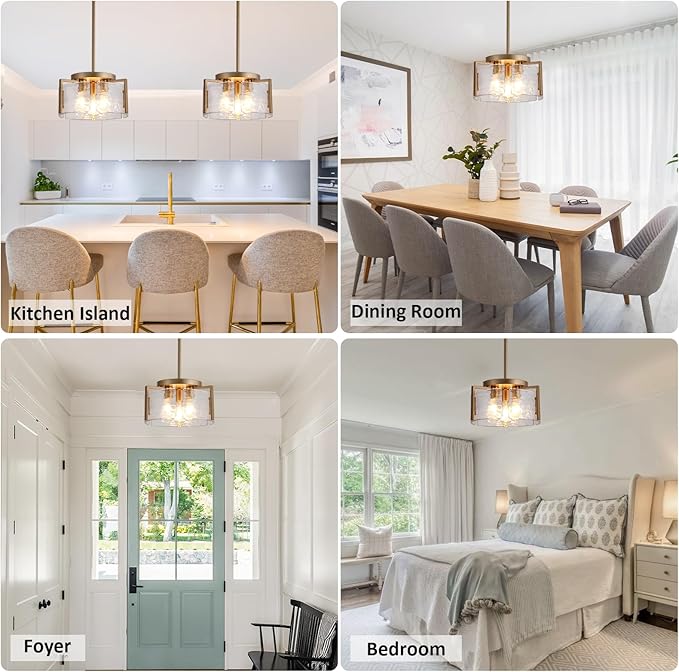 Gold Chandeliers for Dining Room Light Fixture, Foyer Lighting Fixtures Pendant Lights Kitchen Island, Adjustable Glass Modern Farmhouse Chandelier for Entryway, Bedroom, Bathroom, Foyer, Living Room