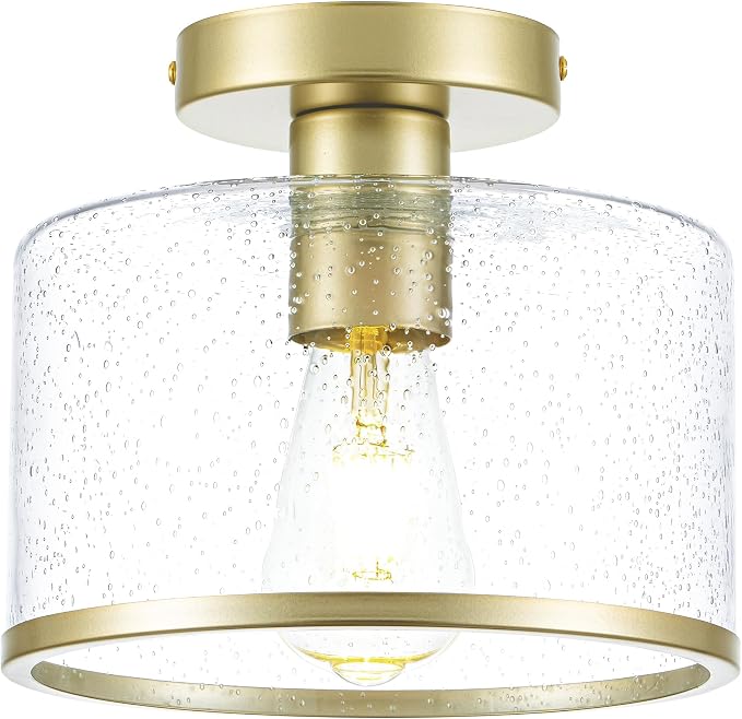 Zlepmlla Modern Flush Mount Ceiling Light, Seeded Glass Ceiling Light Fixture, Gold Light Fixture for Hallway, Bedroom, Entryway, Kitchen，Living Room