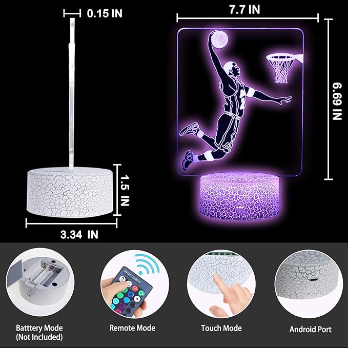 TriPro Basketball Player 3D Illusion LED Desk Lamp Night Light with 16 Colors Fans Decorations