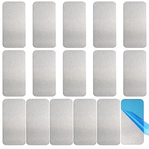 16pcs Under Cabinet Light Magnetic Strip, Adhesive Metal Plates for Magnets, Magnetic Strips with Adhesive Backing for Kitchen Stairs Closet and Bedroom (Not Magnets)