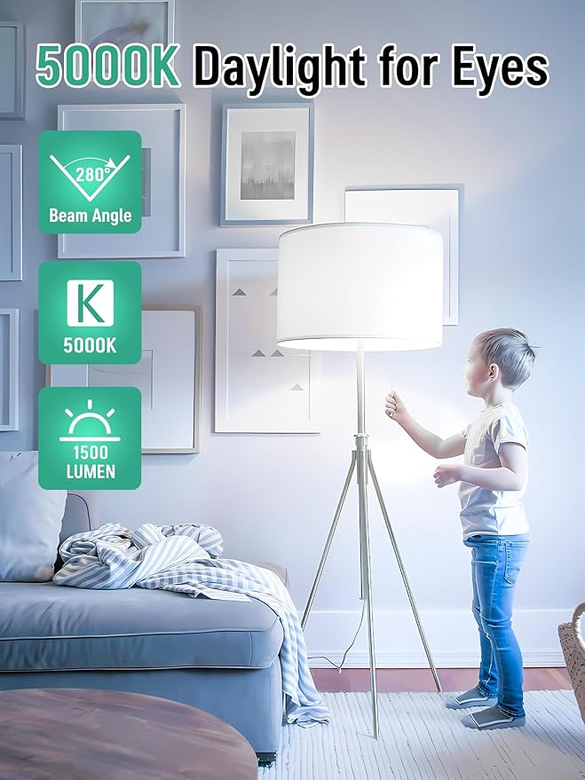 6 Pack LED Light Bulbs 100 Watt Equivalent, A19 15W 5000K Daylight, Super Bright White Light 1500 Lumens, E26 Standard No Flicker Energy Saving Lamp Bulb for Home, Bedroom, Office, Non-Dimmable