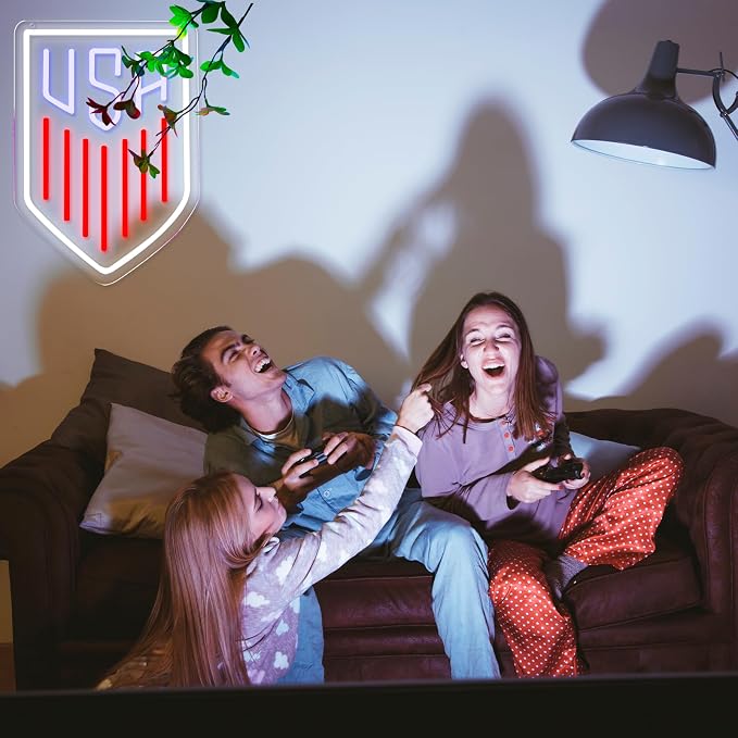 AHlove USA Neon Sign for Wall Decor，LED Neon Lights for Game Room、Man Cave，Birthday、Christmas Gifts for Teen Boys and Girls