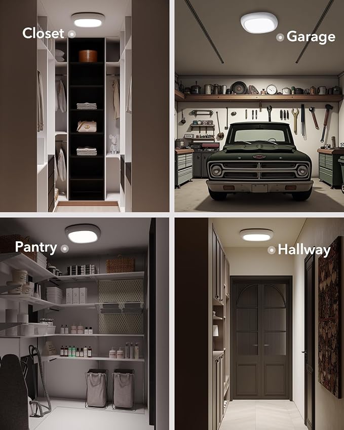 IP54 Waterproof Shower Light, Rechargeable Ceiling Lights No Wiring | 12000mAh Battery Operated, Remote, Portable, Wireless Motion Sensor Closet Overhead Light for Garage Hallway Pantry Bathroom