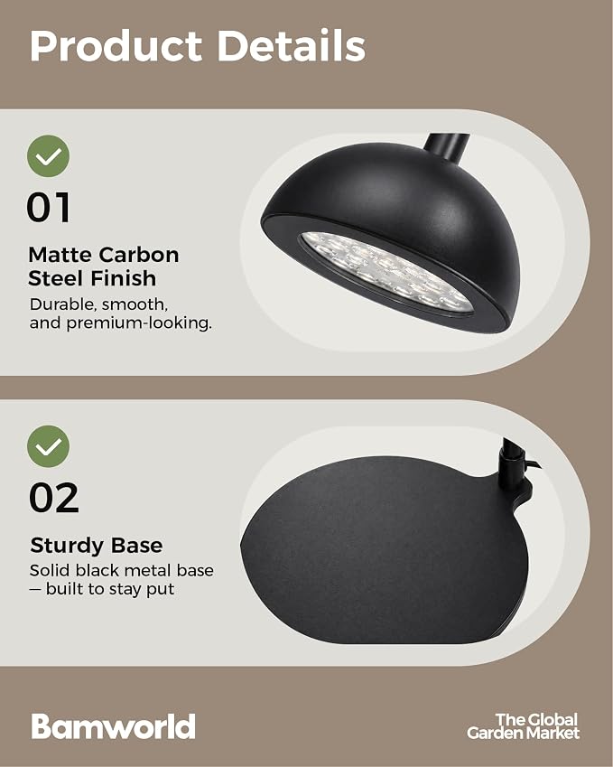 Bamworld Grow Lights for Indoor Plants with Full Spectrum LED Grow Lamp with 3/6/12 Timer Switch Height Adjustable Plant Growing Lamps for Indoor Growing Black