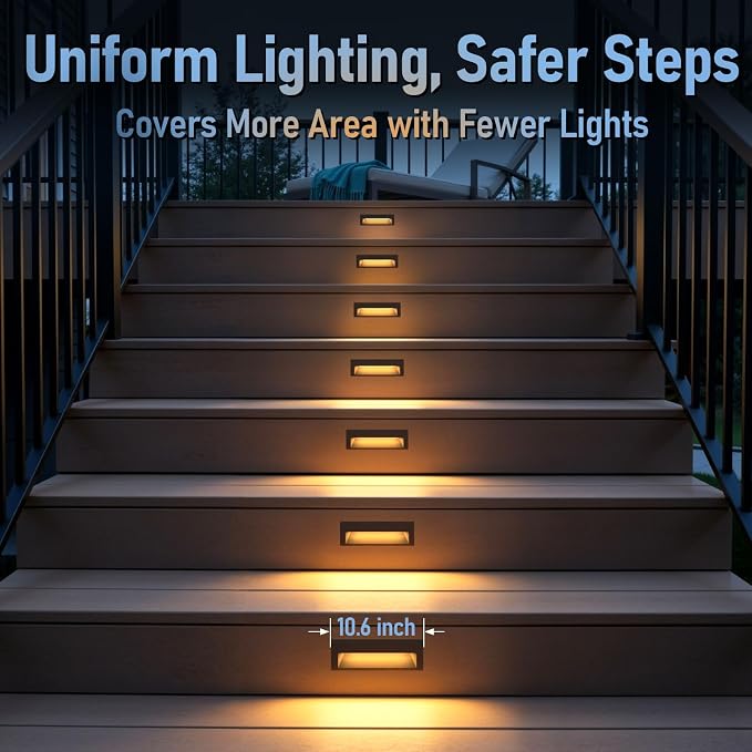 LEONLITE 12-Pack 10.6 Inch 5CCT Low Voltage LED Step Lights, Surface Mount | 12–24V AC/DC, 6W, Ultra-Slim Landscape Stair Lights, IP65, Outdoor Lighting for Decks Hardscapes, Aluminum, Oil Rubbed Bronze