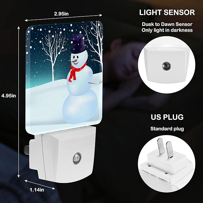 LED Night Light Lamp with Smart Sensor Dusk to Dawn Sensor,Snowman Christmas Tree Night Light Daylight White,0.5W Plug-into Wall for Adults,Bedroom,Bathroom,Hallway,Kitchen