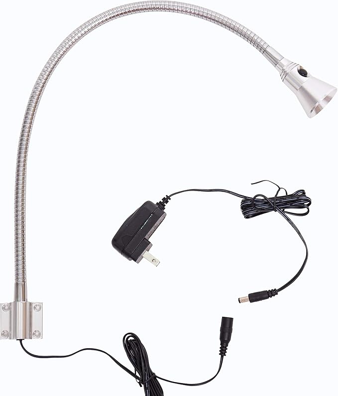3W Gooseneck Bedside Reading Light, Wall/Headboard Mounted LED Art Gallery Display Lamp with Switch, Chrome(Plug)