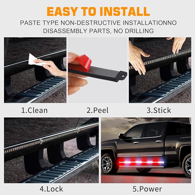2PCS 70 inch Running Board Emergency Lights 864 LED Strobe Lights | Exterior Red White Flashing Warning Hazard Caution Safety Light Strip for Tow Plow Trucks Construction Vehicles Pickup