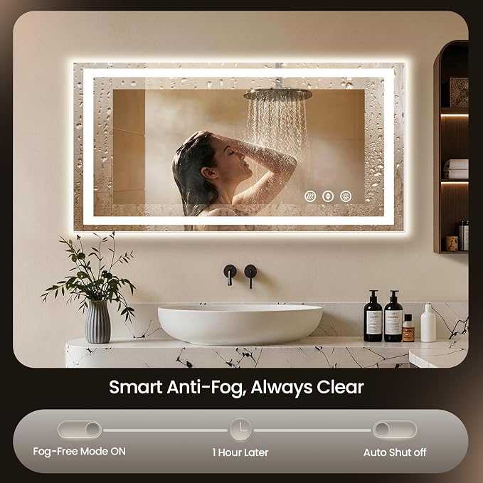48x24 LED Bathroom Mirror with Anti-Fog, Backlit & Front Lit, Memory | Stepless Dimmable 3 Color CRI 95+ Shatterproof Tempered Glass ETL Listed for Safety Lighted Bathroom Vanity Mirror for Wall