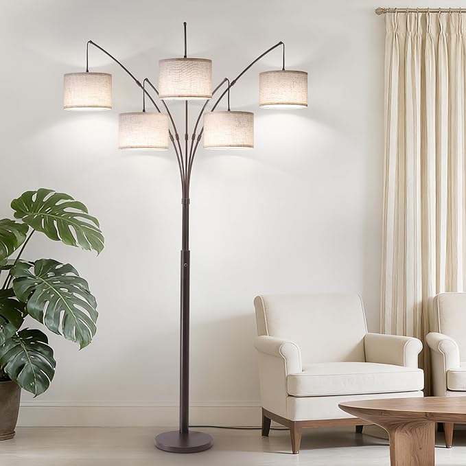 Dimmable Floor Lamp - Arc Floor Lamps for Living Room, 4000LM Super Bright Modern Tall Standing Lamp with Black Shades & Heavy Base, Mid Century Tree Floor Lamp for Bedroom Office