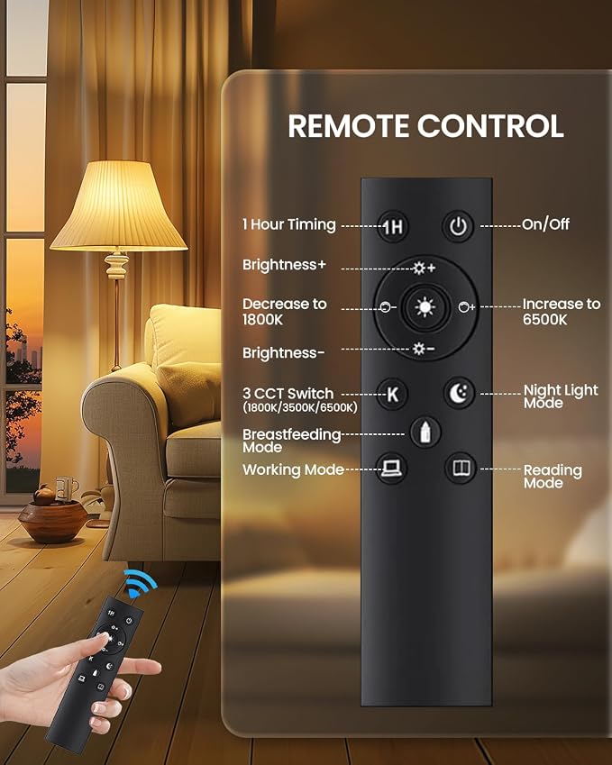 E26 LED Light Bulbs with Remote Control, Amber Light Bulbs 9W 60W Equivalent Warm Light Bulbs, 1800K-6500K Dimmable Remote Control Bulb for Bedroom, Nursery, Reading & Sleep Health, 1Bulb & 1Remote