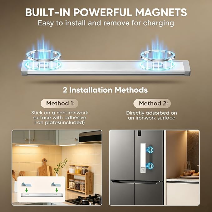 4Pack Under Cabinet Lighting Wireless Rechargeable Sensor Light Indoor with 3 Color Temps & Dimmable Led Lights,Magnetic Under Counter Lights Decorative Light for Kitchen/Stairs/Bedroom (9.5in)