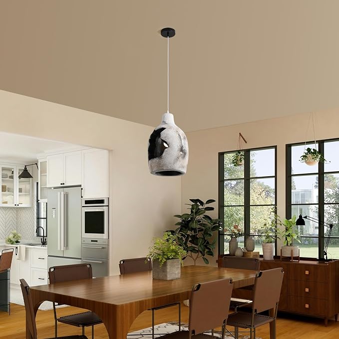 JAYMP Wabi Sabi Pendant Light for Dining Room Kitchen Island Hallway Farmhouse Hanging Lamp E26 Base Retroism Style Wine Bottle Shape Lighting Fixture (Antique White,C Shape, D26×H46cm)