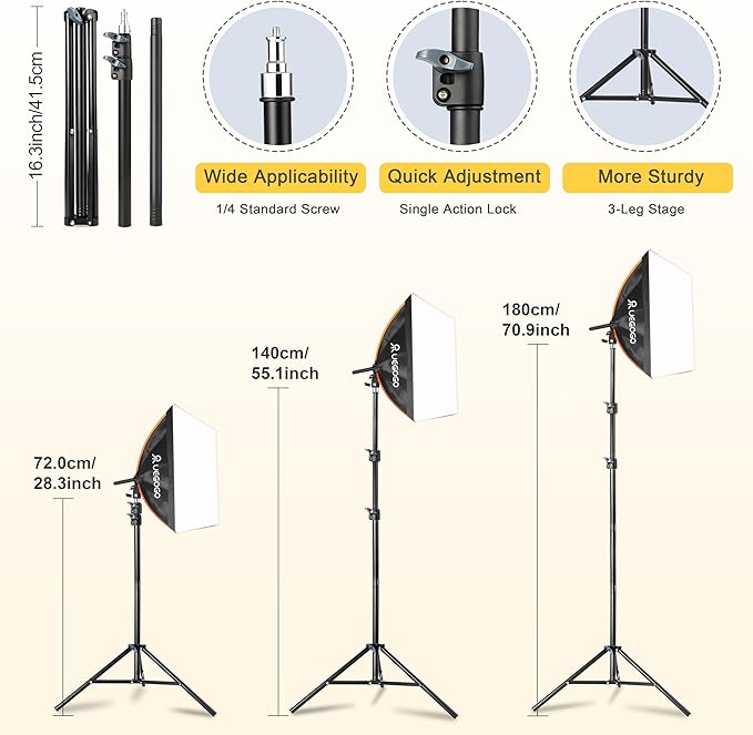 UEGOGO Softbox Photography Lighting Kit，UL Certified 85W 3000-7500K LED Bulbs, 2 Pack 16'' x 16'' Professional Soft Box, Studio Lights for Photography/Live Streaming/Video Recording