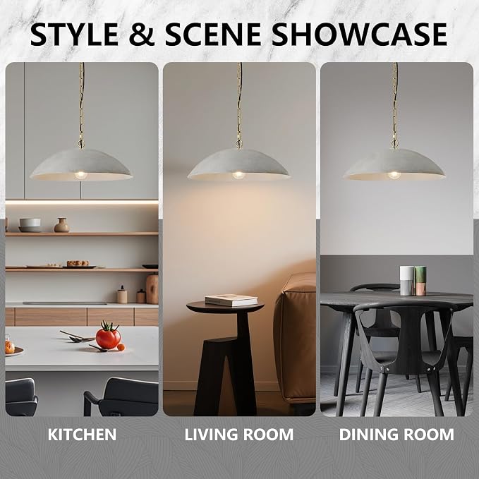 20" Modern Large Pendant Light, Cement Gray Farmhouse Pendant Lights Kitchen Island, Mid Century Modern Metal Pendant Lighting Fixture for Kitchen Living Room Dining Room Bedroom Café(2 Pack)