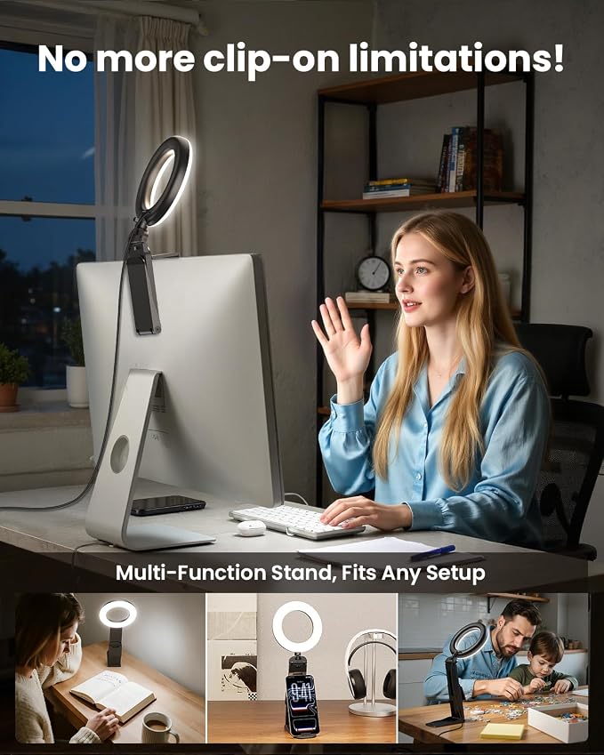Evershop Ring Light for Laptop Desk Clip On,Small Computer Video Conference Lighting with Stand for Phone/Webcam/Monitor,5" Portable Mini LED Selfie Light Desktop for Zoom Meeting/Video Call/Recording