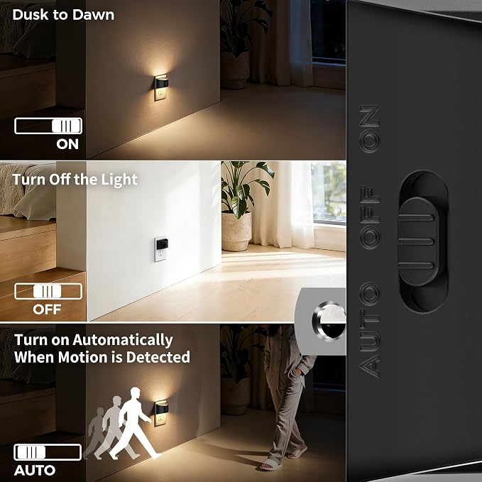 Motion Sensor Night Light, Night Lights Plug into Wall, RGB | 8-Color RGB Night Light, Motion Sensor, Dusk to Dawn, for Bedroom, Bathroom, Hallway, 4 Packs