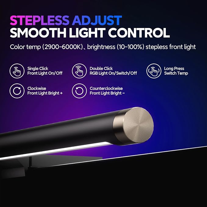 LYMAX RGB Monitor Light Bar with 4 Modes Backlight | Eye-Care No Glare, Adjustable Color & Brightness, Space Saving, Touch Control, USB Monitor Lamp for Home Gaming