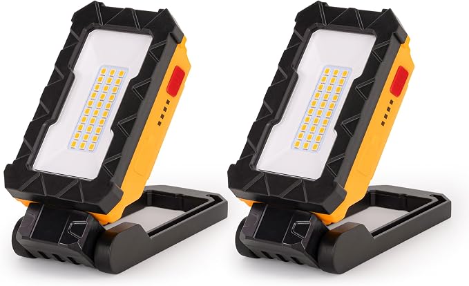 LUTEC Rechargeable Work Light, 1000 Lumens LED Magnetic Light with Magnetic Base and Hanging Hook，360°Rotate and 200°Swivel for Car Repair, Emergency and Camping-2 Pack (Orange)