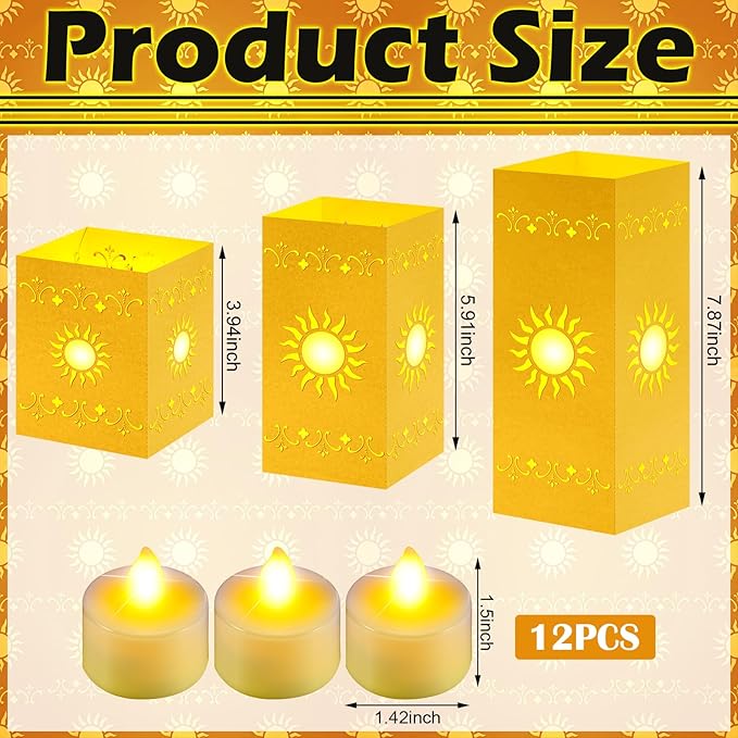 12 Pcs Princess Sun Lantern Centerpieces for Table 3 Size Gold Princess Birthday Cutout Paper Lantern Boxes with Tea Light Candle for Sun Birthday Baby Shower Decor(Cubic)