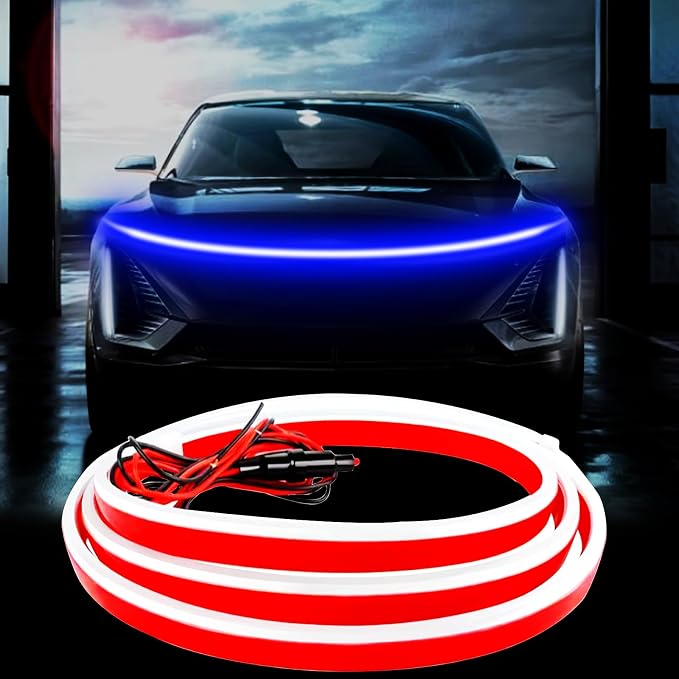 Car LED Hood Light Strip for Cars, SUVs, Trucks, Blue, 70 Inch | 12V, Universal, Flexible Waterproof Daytime Running Light, Dynamic Scan Start-up Effect, Super Bright Bonnet Lights
