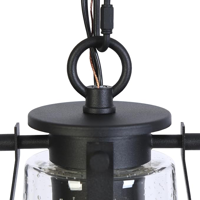 KSANA Pendant Light Kitchen Island, Black Pendant Hanging Light with Seeded Glass Farmhouse Rustic Pendant Light Fixtures for Dining Room Hallway