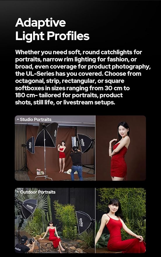 Godox Softbox UL-45x60 17.7"x23.6" Rectangular Softbox, Quick-Release Umbrella Design Bowens Mount with Grid & Deflector, for LED Video & Photography Lighting