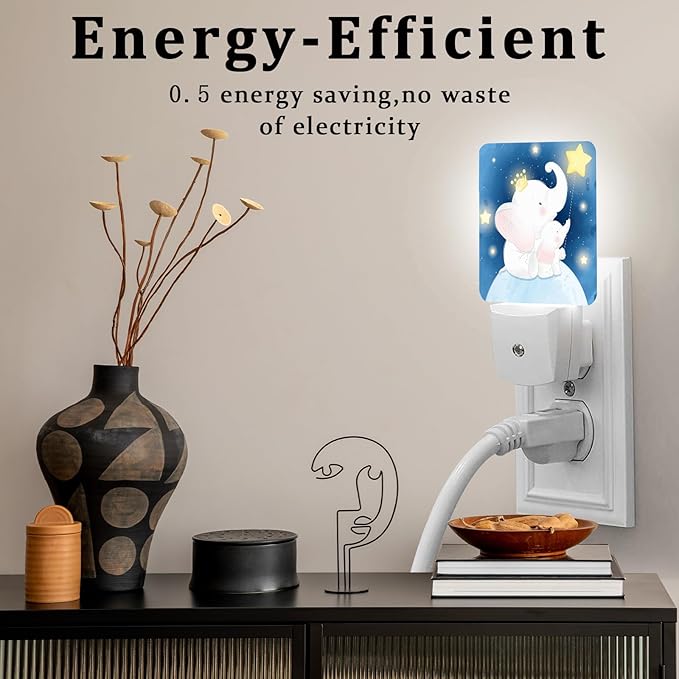 Little Cute Elephant Star Night Light, Plug-into Wall Starry Night Moon Nightlight Lamp with Dusk to Dawn Sensor, Led Lamp 0.5W Energy Efficient for Boys Girls Adults Home Decor