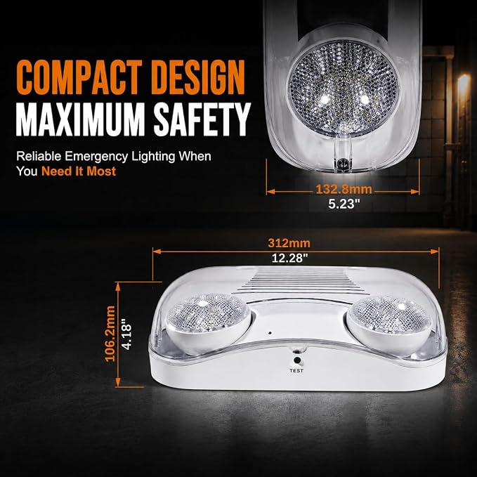 Outdoor Emergency Light with Battery Backup, Exterior Lights with Battery Backup, Wet Location, LED Egress Lights, Exterior Two Adjustable Heads Emergency Lighting Fixture,120/277V, UL Listed (6 Pack)