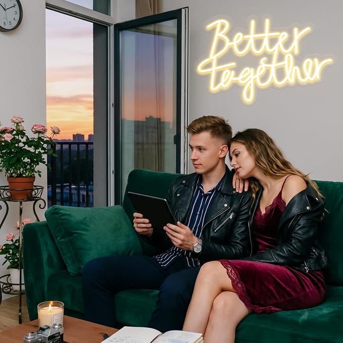 Better Together Neon Sign, LED Neon Sign Wall Decor for Wedding Bedroom Christmas Valentine's Day Women Birthday Gift Living Room Home Decor, 16"x 12" USB Powered 10 Brightness Settings Light