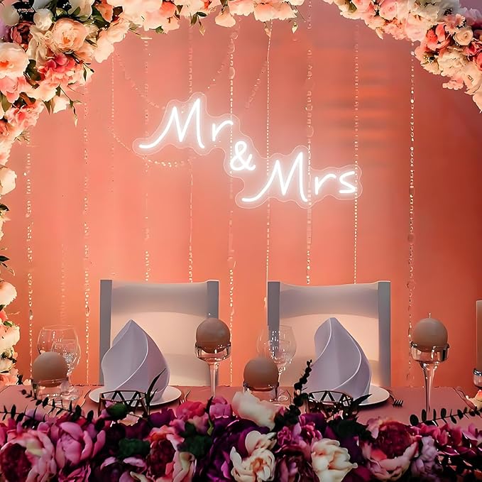 Mr and Mrs Neon Sign for Wedding Party Decor,Mr & Mrs Sign Anniversary Backdrop Decorations Gift for Reception, Newlywed Gift 16.5 x 8.6 inch