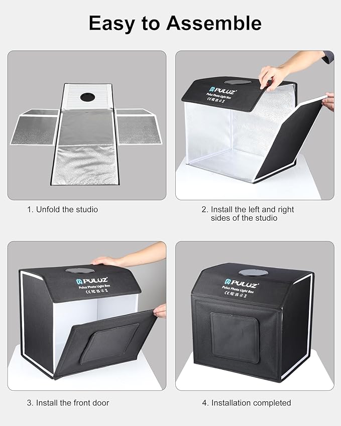 Light Box Photography, PULUZ 16"x12" Portable Photo Box with 320 LED Beads, Professional Photo Booth Shooting Tent Kit with 4 Color PVC Backdrops for Jewelry and Small Items Product Photography