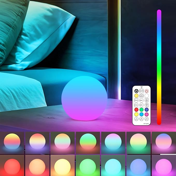 LOFTEK 3-inch Rechargeable LED Ball Lights, Sphere Night Light, 18 Modes RGB Color Glowing Mood Lighting, IP65 Waterproof Ambient Light for Home Bedroom Patio Pool Bathtub Decorative Lighting, 1 Pack