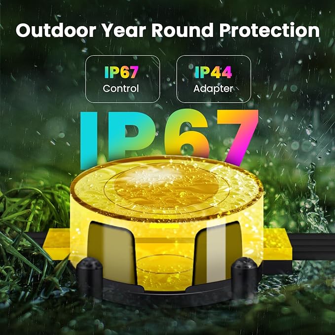 RGB Outdoor Ground Lights 50 FT, Permanent Outdoor Lights for House, Bluetooth Music Sync, IP67 Waterproof, Timer, Remote & App Control for Eaves,Landscape and Pathway Lights.