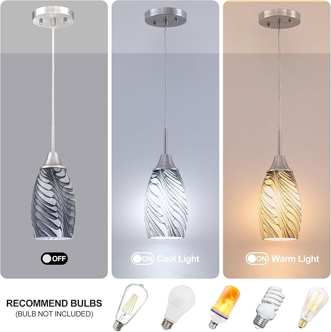 Viinew Mini Glass Pendant Light,3-Pack Gray Marble Glass Hanging Light | Black Gray Marble with Handblown Art Glass Ceiling Light,4.72" Oval Chandelier for Kitchen Island Cafe Hallway
