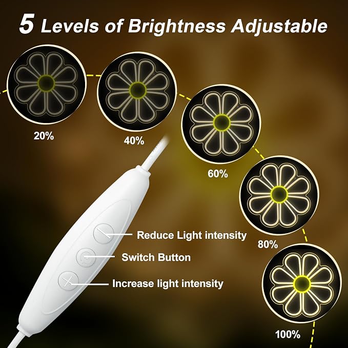 Flower Neon Sign Cute Daisy Dimmable LED Window Light for Bedroom Decor | 12.6IN*12.6IN,Five level brightness adjustment,USB powered,For Bar,Club,Pub,Living room,Bedroom,Restaurant,Beach Bungalow