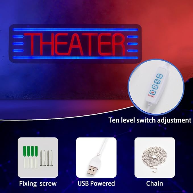 Movie Theater Neon Signs,Theater Neon Lights for Home Theater, Theater Party Decorations, Neon Sign for Theaters,Gatherings with Friends