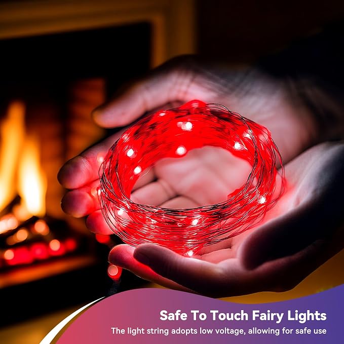 LitHome 4 Pack Red Fairy Lights Battery Operated, Each 20 FT 60 LED | Halloween Twinkle Lights Battery Operated 2 Modes, Waterproof Fairy String Light for Party Wreath Garland Table Decor