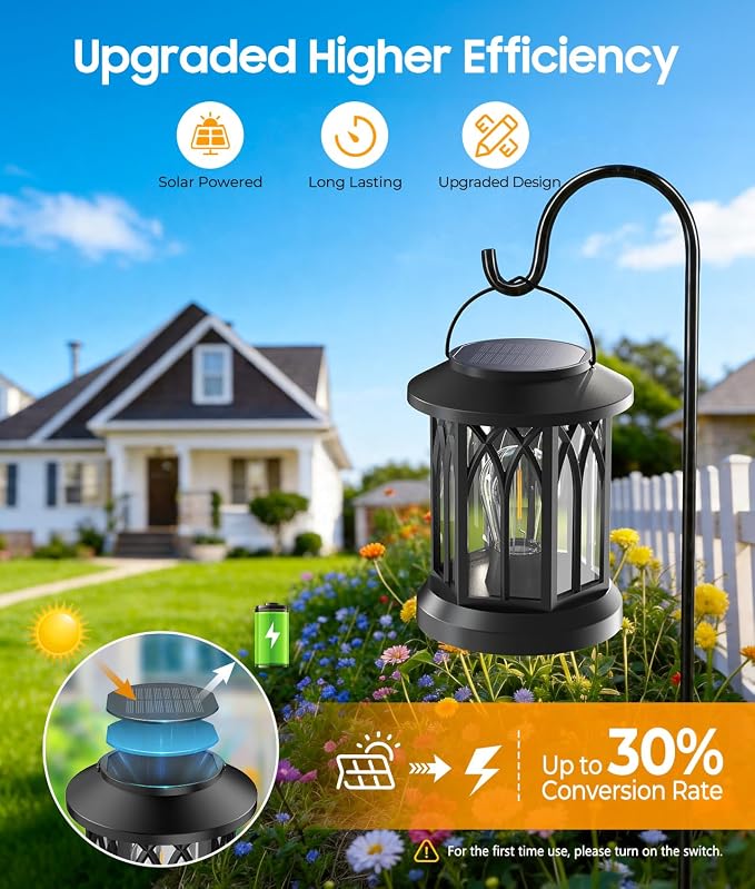 Solar Lanterns Outdoor Waterproof, Upgraded Hanging Solar Lights | Bright LED Lighting, Metal Wall Mount Kit, IP65 Waterproof, Over 12Hrs Glow for Fence, Yard, Patio, Garden Decor, Warm White
