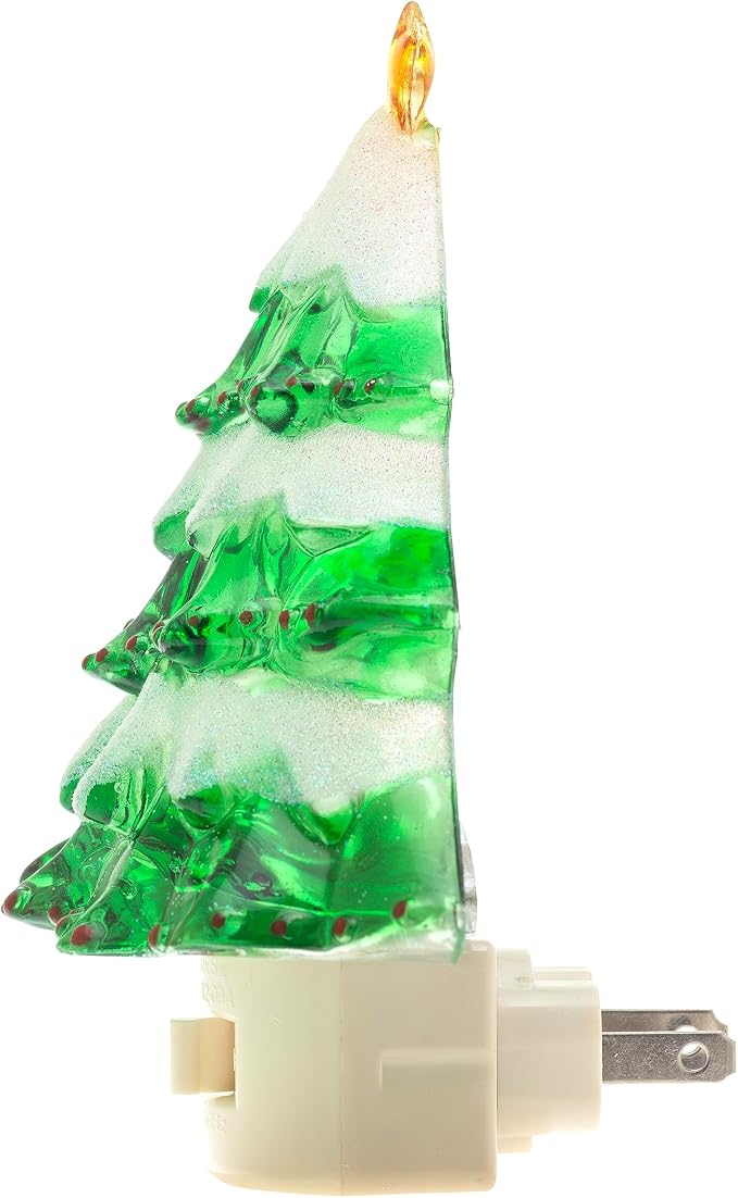 Creative Hobbies Snow Covered Christmas Tree Holiday Decor Night Lights - Includes 5W C7 and Rotational Socket with On/Off Switch