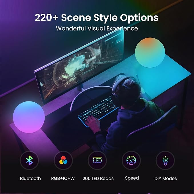 LOFTEK Smart Night Light, Color Changing LED Ball Lamp with APP &Music Sync | 16 Million Colors, 220 Scene Modes, Rechargeable, Time Setting, Corded Electric, RGB Ball Mood Lighting for Living Room