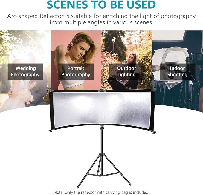 Neewer Clamshell Light Reflector Diffuser with Carrying Bag, 39”×18”/100x45cm Photography Curved Lighting Reflector for Photo Studio Photography, Black/White/Gold/Silver Colors (Stand Not Included)