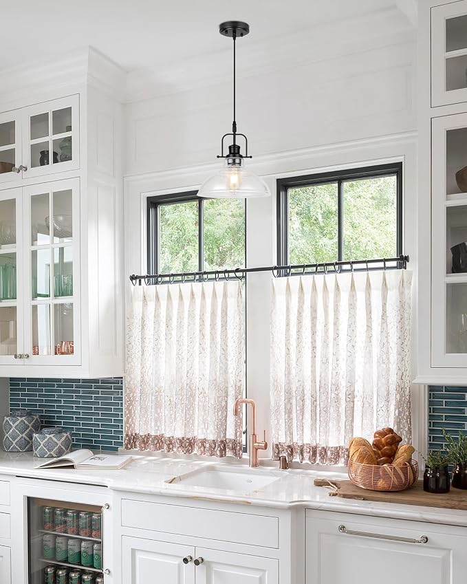 WILON Seeded Glass Pendant Lights Kitchen Island Lighting, Black Modern Farmhouse Pendant Light Fixture with E26 Base, Vintage Hanging Ceiling Lamp for Kitchen Sink Hallway Dining Room Entry Hall | 11'' Seeded Glass Shade, Adjustable Height, E26 Cerami...