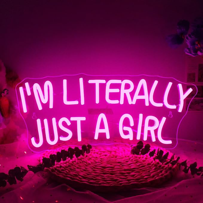 Lucunstar I'M Literally Just A Girl Neon Sign Pink Led Sign Led Neon Light for Wall Decor Light Up Sign for Bedroom Dimmable Switch USB Connectivity Neon Signs for Girlsroom Decor Party Light